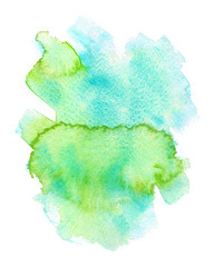 Green and turquoise blue stain painted in watercolor on clean white background