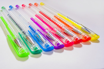 Colored bright gel pens. Set for creativity. Eight colors.