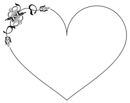 Heart-shaped silhouette frame with decorative flowers.