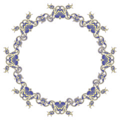 Beautiful round frame with blue decorative flowers.