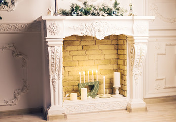 Fireplace with Christmas decor