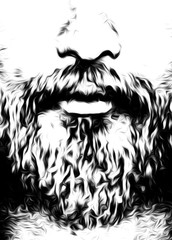 detail of man face with moustache and beard, computer graphic design.