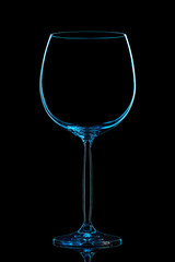 Silhouette of blue wine glass with clipping path on black background.