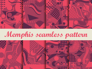 Memphis seamless pattern. Geometric elements memphis in the style of 80's. Vector illustration.