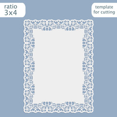 Laser cut wedding invitation card template with openwork border.  Cut out the paper card with lace pattern.  Greeting card template for cutting plotter. Vector.