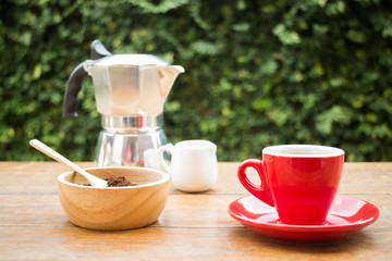 Red cup of hot espresso shot