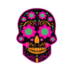 Skull vector ornament neon color with flower eyes icon neon color