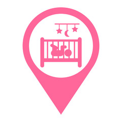 Icono plano localizacion bebé en cuna rosa
