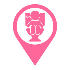 Icono plano localizacion bebé sentado en WC rosa