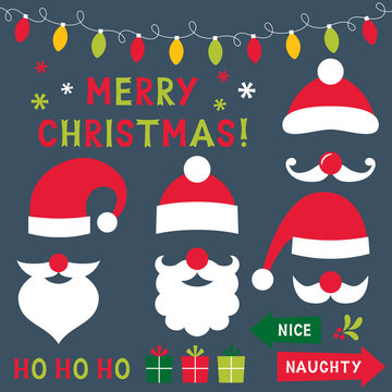 Christmas clipart vector set (Santa hats and decoration)