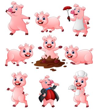 Happy pig cartoon collection set