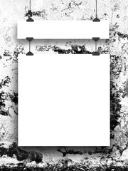Close-up of two blank square and rectangular frames hanged by clips against black and white abstract background