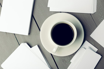 Blank card with coffee cup with space