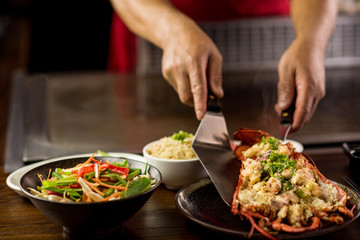 Gourmet lobster dinner at the fine restaurant