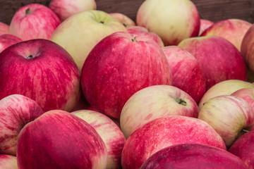 background of many beautiful, juicy red and green apples