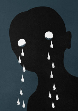 Illustration of man crying against blue background