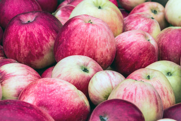 background of many beautiful, juicy red and green apples