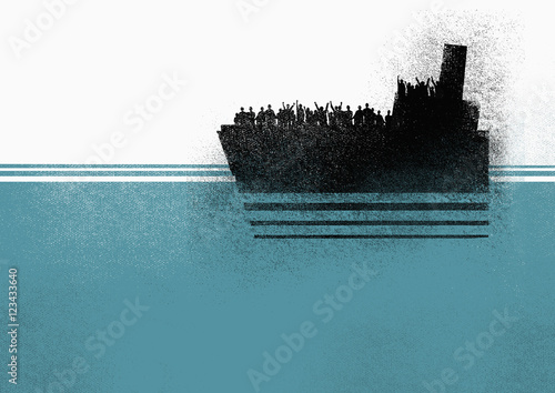 Illustration of people in ship on sea
