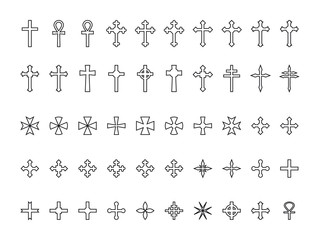 Big collection of crosses contours isolated on white background