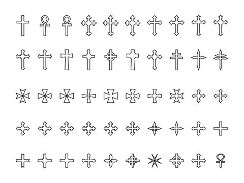 Big collection of crosses contours isolated on white background