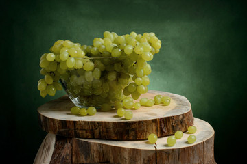 Fresh grapes on the wood table