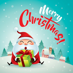 Merry Christmas! Santa Claus in Christmas snow scene. 