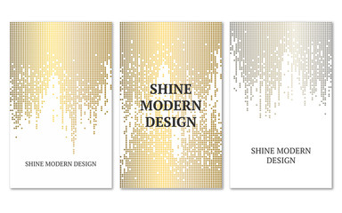 Template for banner, flyers, save the date, birthday or other invitation. Gold and silver rain on white background