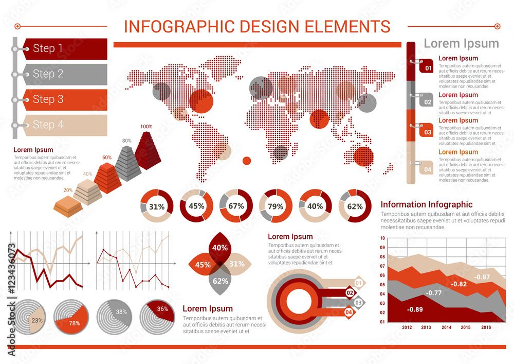 Poster Infographic design template with graphs, world map