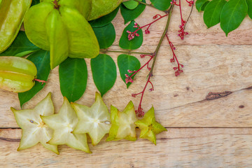 Star fruit on wood background ,starfruit on wooden background  