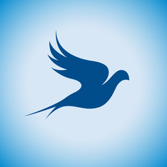 Vector sign abstract  bird in flight on blue sky