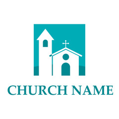 Vector sign square church with steeple and ceiling rose