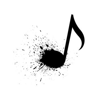 Musical note. Grunge. Splashes of ink.