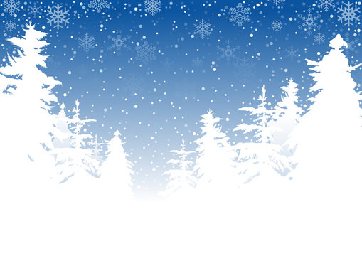 Winter Landscape and Falling Snow - Background Illustration, Vector