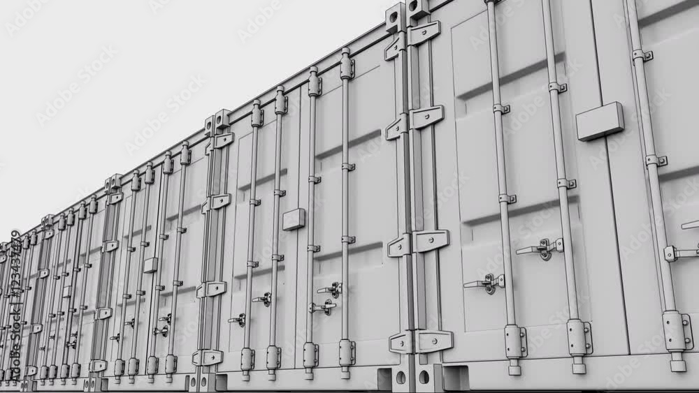 Poster line of cargo containers. 4k seamless loop sketchy animation, prores