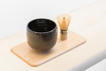 Empty tea cup japan with whisk.
