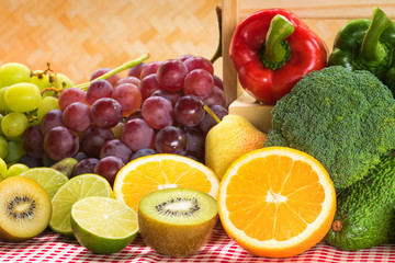 Fototapeta na wymiar Arrangement fresh fruits and vegetables for healthy