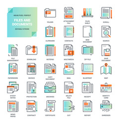 Files and documents flat line icons