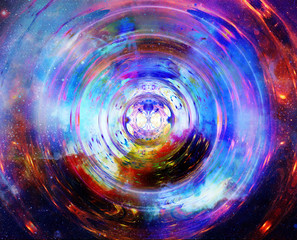 graphic concept of music in space, cosmic sound waves, computer design, music concept.