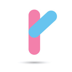 r font vector with blue and pink color on White background, Futu