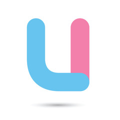 u font vector with blue and pink color on White background, Futu