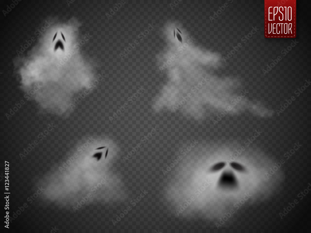 Poster Ghosts isolated on transparent background. Phantoms set. Vector.