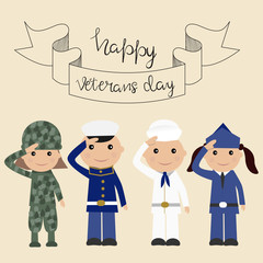Happy USA veteran day background hand lettering vector.Illustrat