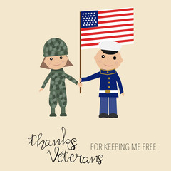 Happy USA veteran day background hand lettering kids in military