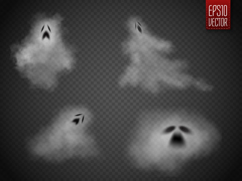 Ghosts isolated on transparent background. Phantoms set. Vector.