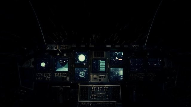 Spaceship Cockpit in a Pilot Point of view Traveling in the Speed of Light Between the Stars