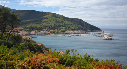 View on the historical harbor Marciana marina in Elba island, Tuscany, Italy, Europe.