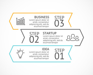 Vector linear arrows infographic, diagram chart, graph presentation. Business concept with 3 options, parts, steps, processes.