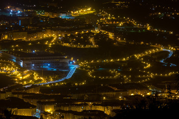Night aerial view of the city of Oviedo, Spain
