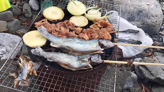 Time-lapse video to enjoy fish and meat at BBQ

