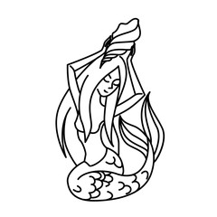 Flat linear mermaid illustration